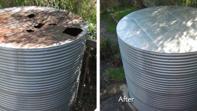 Tank Roofing Repair - before and after
