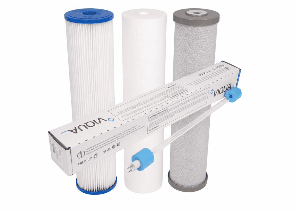 Triple 20″ x 4.5″ Filters (Silver Carbon for Rainwater)+ Viqua UV lamp. #02