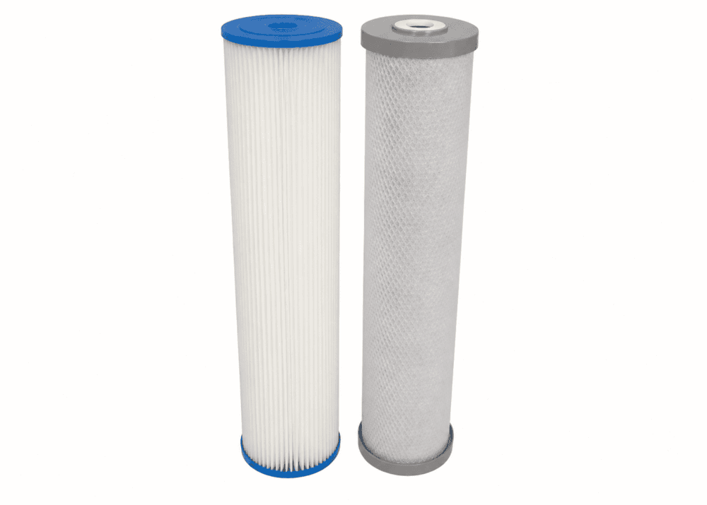 Twin 20" x 4.5" Filter Cartridges 10-Mic Pleated + 5-Mic Silver Carbon for Rainwater #15