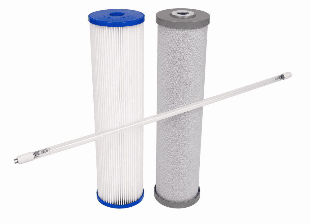 Twin 20" x 4.5" Filter Cartridges (Silver Carbon for Rainwater) + Philips UV lamp #08