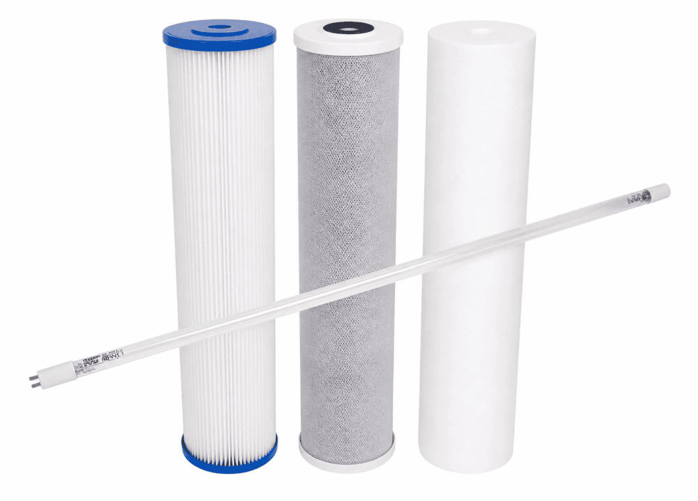 Triple 20" x 4.5" Filter Cartridges (KX Carbon for Mains Water) + Philips UV lamp #11