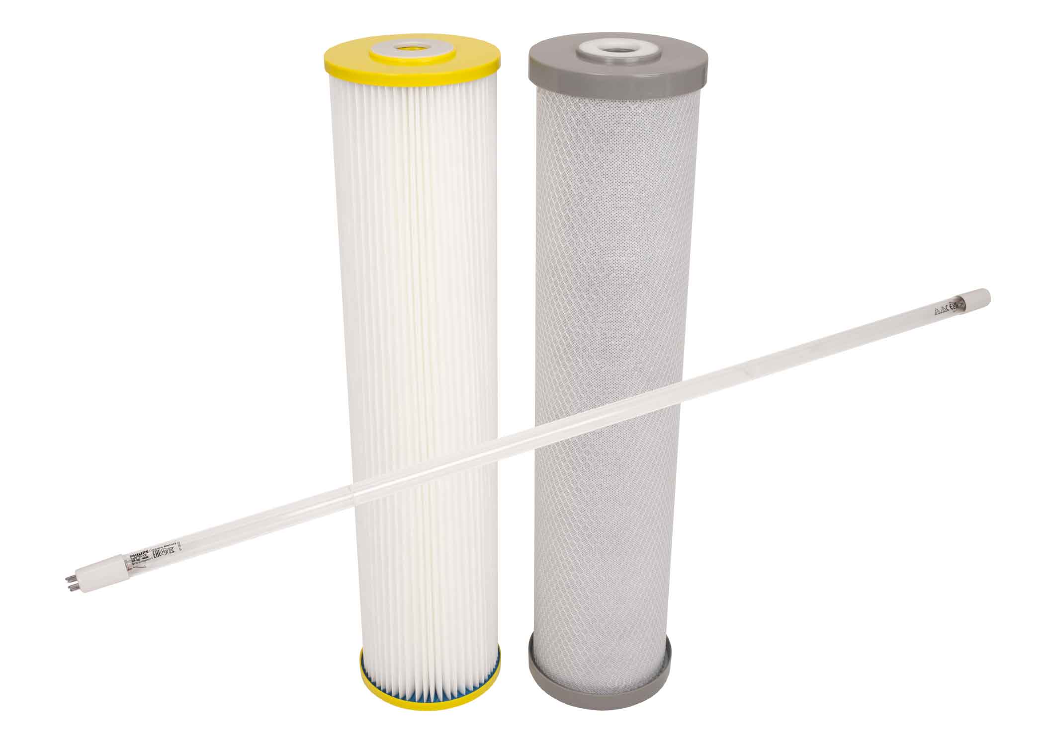 Twin-20-x-4.5-rainwater-filter-cartridges-with-silver-carbon-block-+-Philips-UV-lamp
