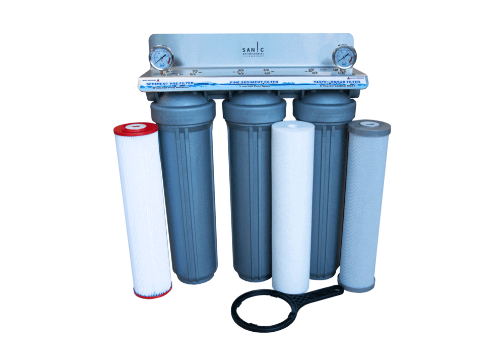 Triple Cartridge 20″ x 4.5″ Sanic Whole House Rainwater Filtration System #82