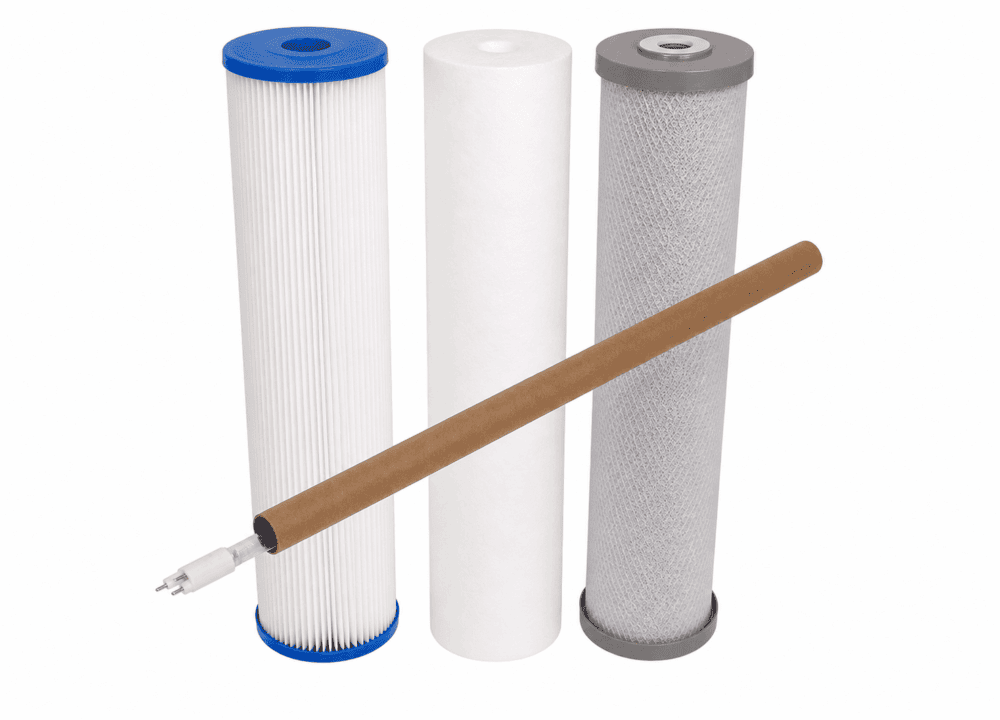 Triple 20″ x 4.5″Filters (Silver Carbon for Rainwater) + Aftermarket Viqua Lamp #05