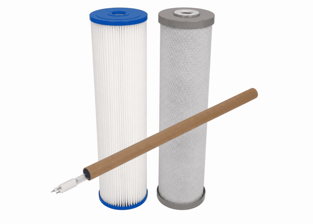 Twin 20" x 4.5" Filters (Silver Carbon for Rainwater) + Aftermarket Viqua Lamp #04