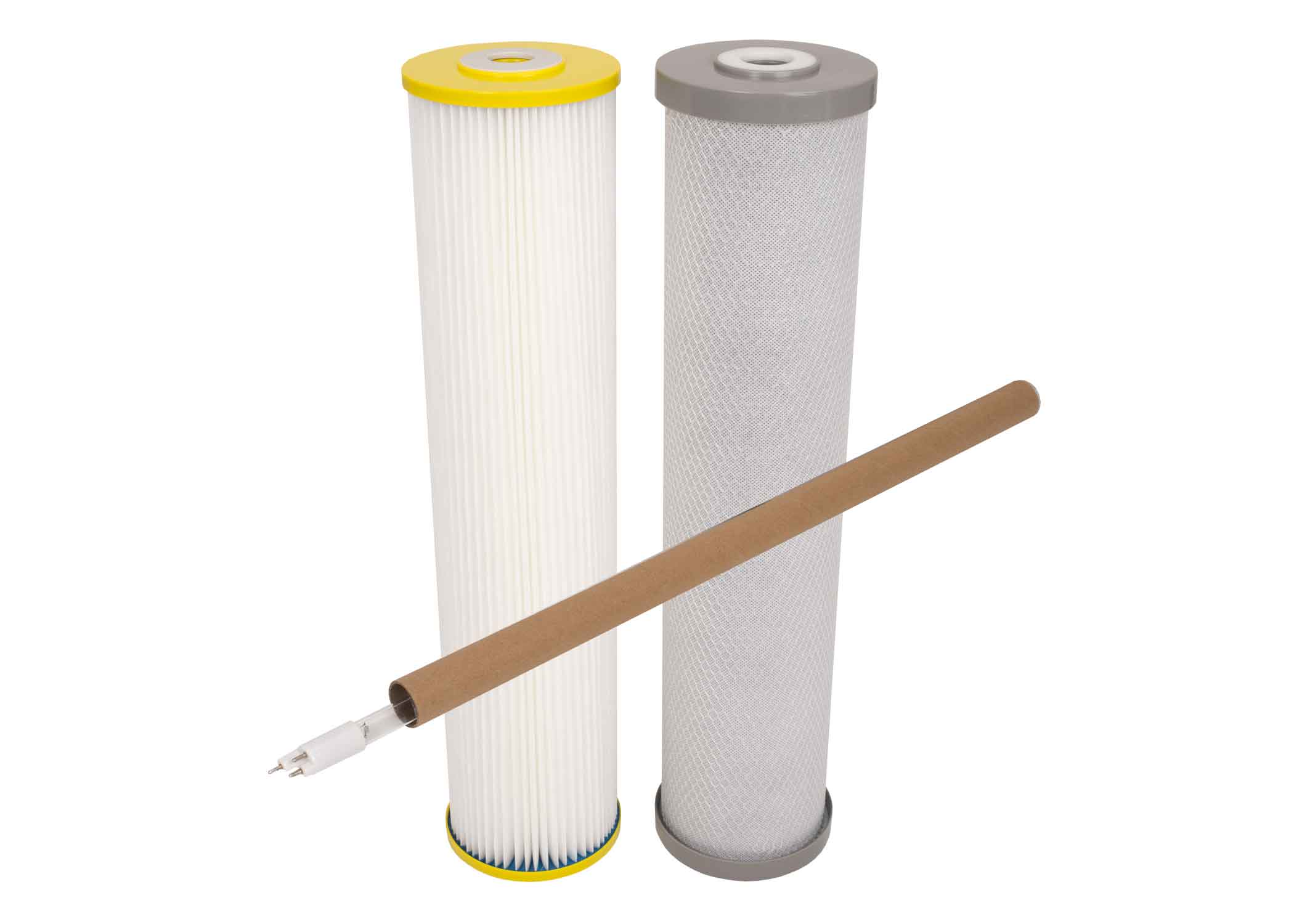 Twin-20-x-4.5-rainwater-filter-cartridges-with-silver-carbon-block-+-aftermarket-Viqua-lamp