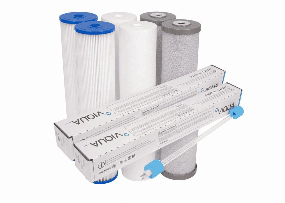 Triple 20″ x 4.5″ Filters (Silver Carbon for Rainwater)+ Viqua UV lamp x 2 Sets. #03