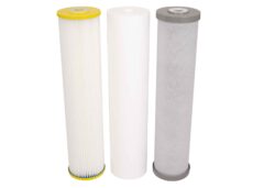 Triple 20″ x 4.5″ Filters. 10-Mic Pleated, 5-Mic Poly Spun, 5-Mic Silver Carbon for Rainwater.#21