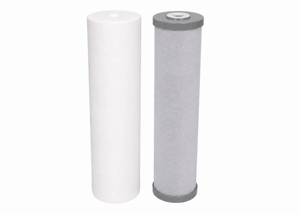 Twin 20" x 4.5" Filter Cartridges 5-Mic Poly Spun + 5-Mic Silver Carbon for Rainwater #16A
